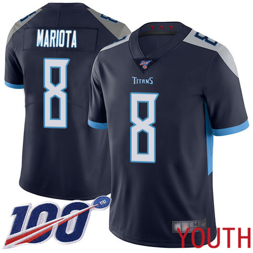 Tennessee Titans Limited Navy Blue Youth Marcus Mariota Home Jersey NFL Football 8 100th Season Vapor Untouchable